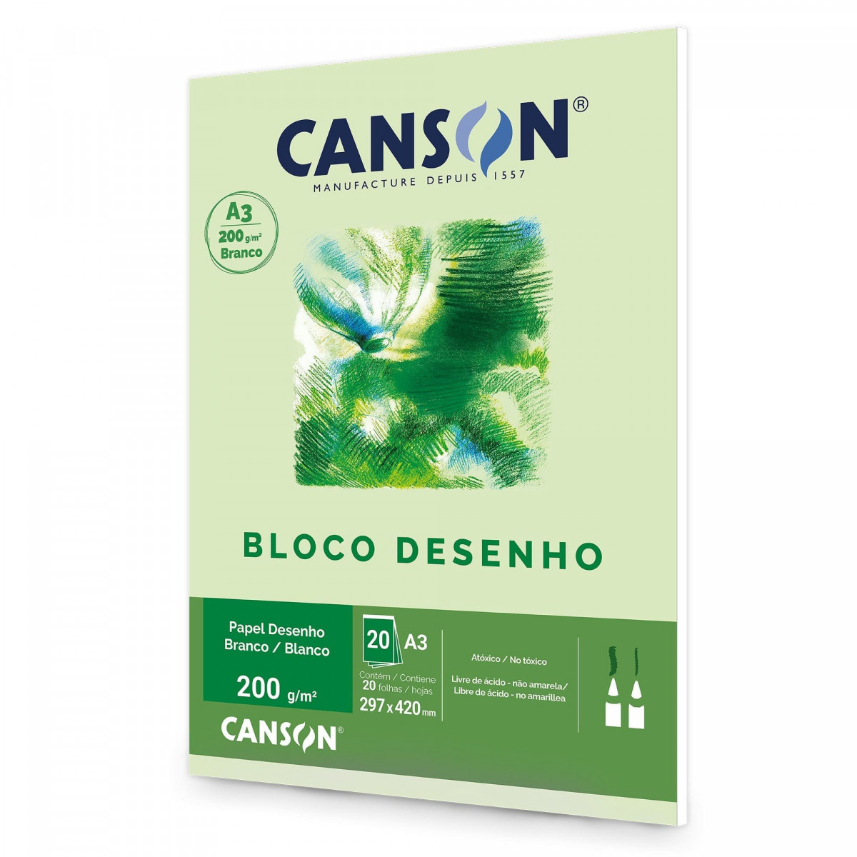 Bloco Desenho Canson - Branco, A3, 200 g/m², 20 folhas