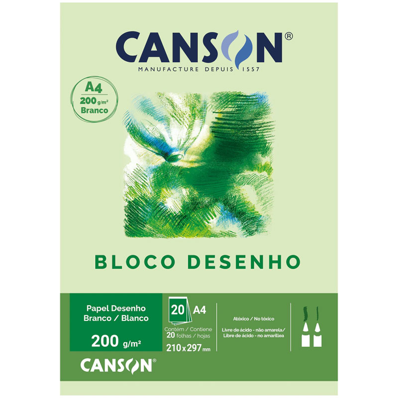 Bloco Desenho Canson - Branco, A4, 200 g/m², 20 folhas